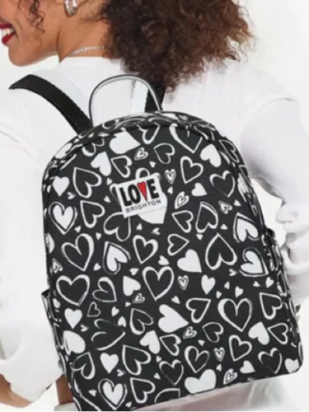 Brighton NWT Endless Love Black and White Heart Pattern Backpack